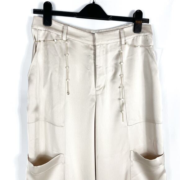 Song of Style Ayah Cargo Trousers Champagne Tan Pants‎ Satin Straight Leg Sz S - Picture 6 of 16